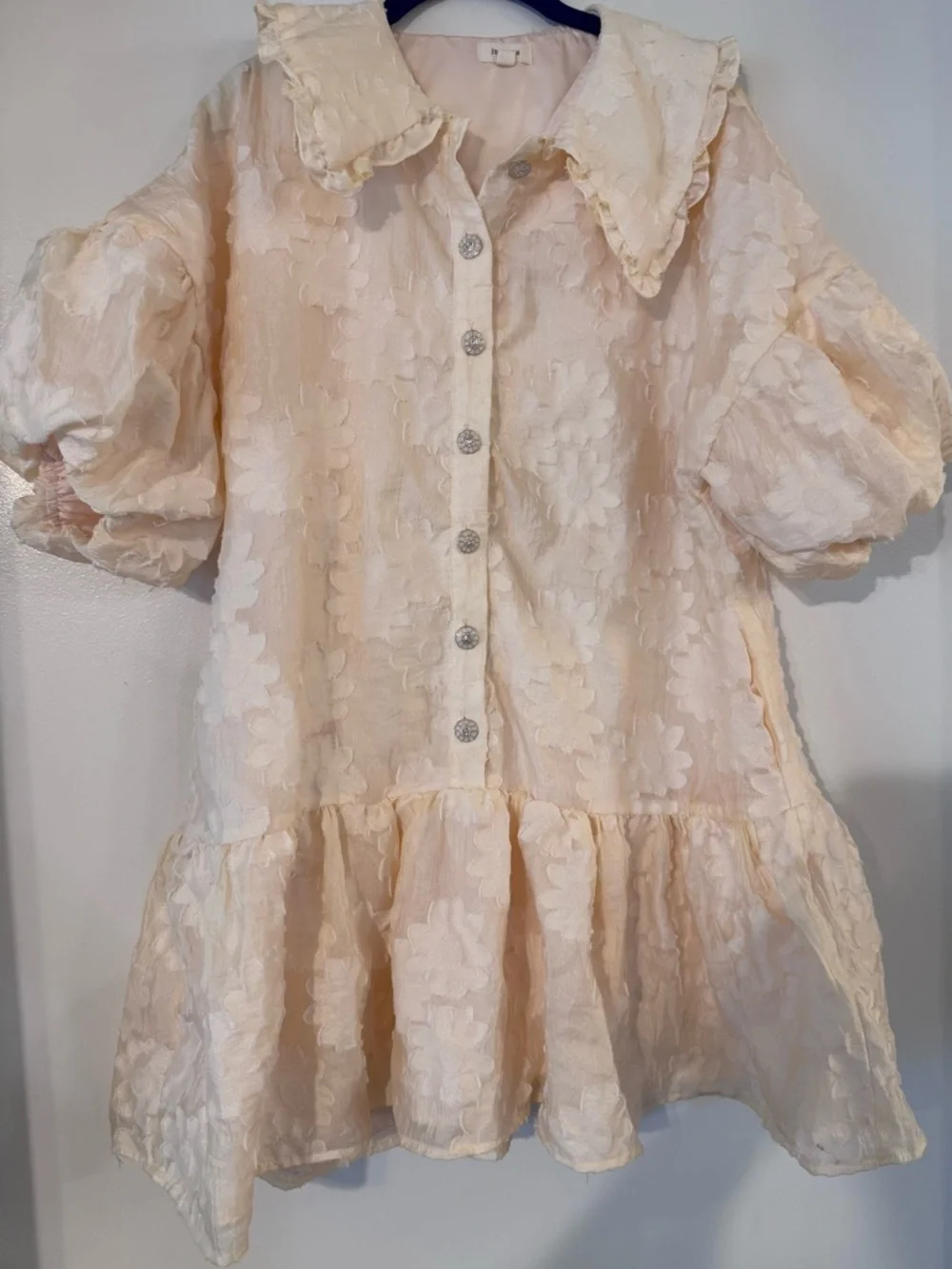 Cream Textured Ruffle Mini Dress - Picture 4 of 4